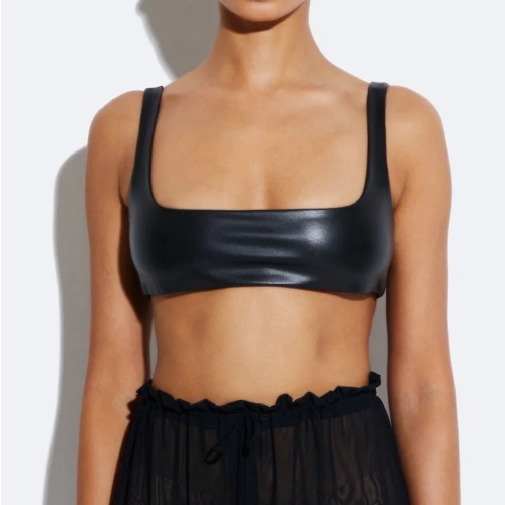 LAPOINTE (GREEN/YELLOW) Stretch Faux Leather Bra Top